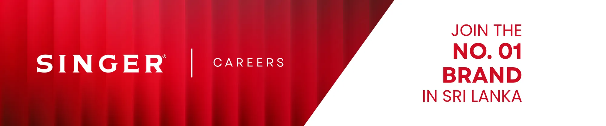 Singer Sri Lanka careers banner: the SINGER | CAREERS lockup beside the message “Join the No.01 brand in Sri Lanka”.